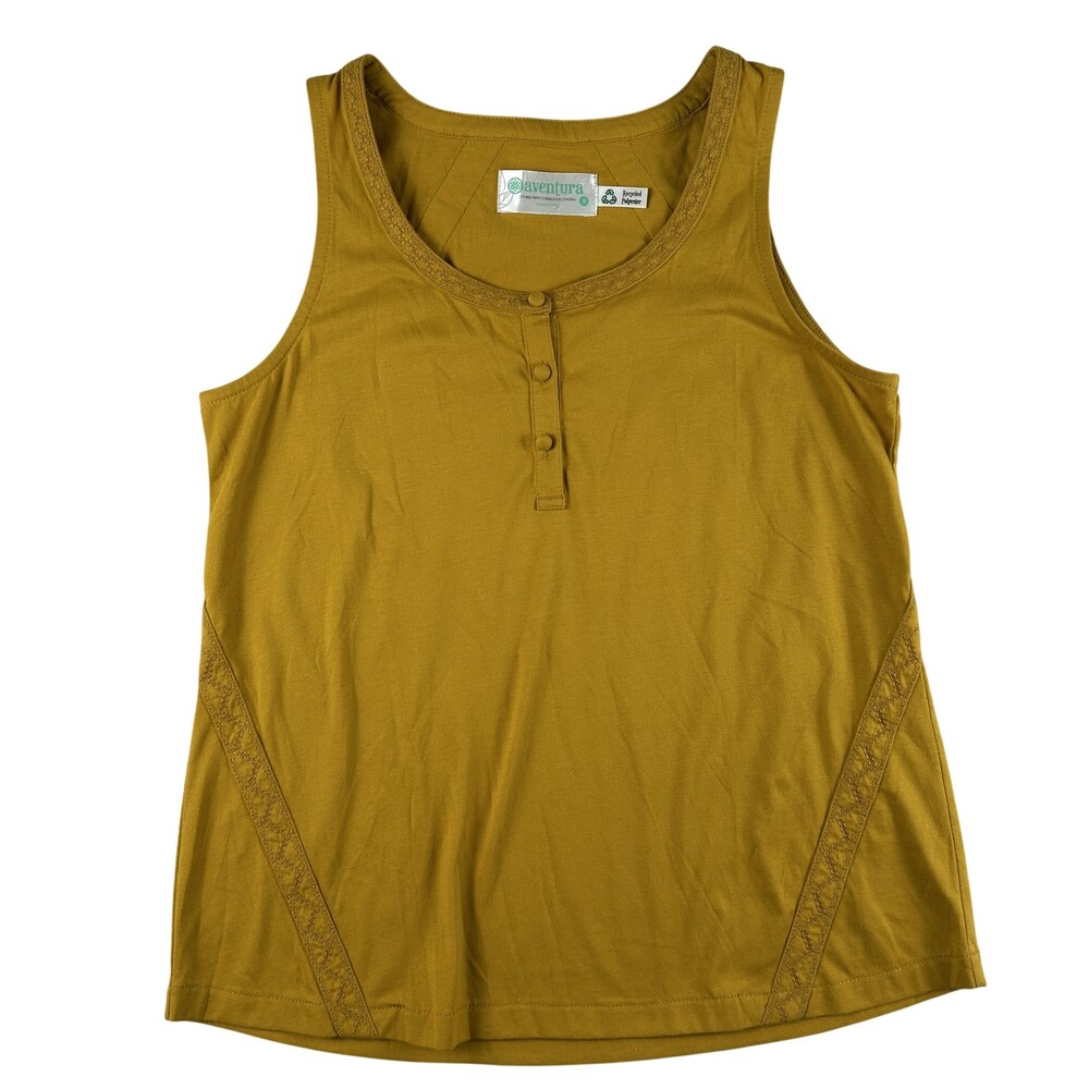 Aventura Tank Top Womens Small Henley Sleeveless Lace Trim Recycled Organic